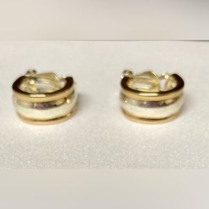 RALPH LAUREN HOOP EARRINGS SILVERTONE & GOLD TONE TRIM CLIP EXCELLENT CONDITION